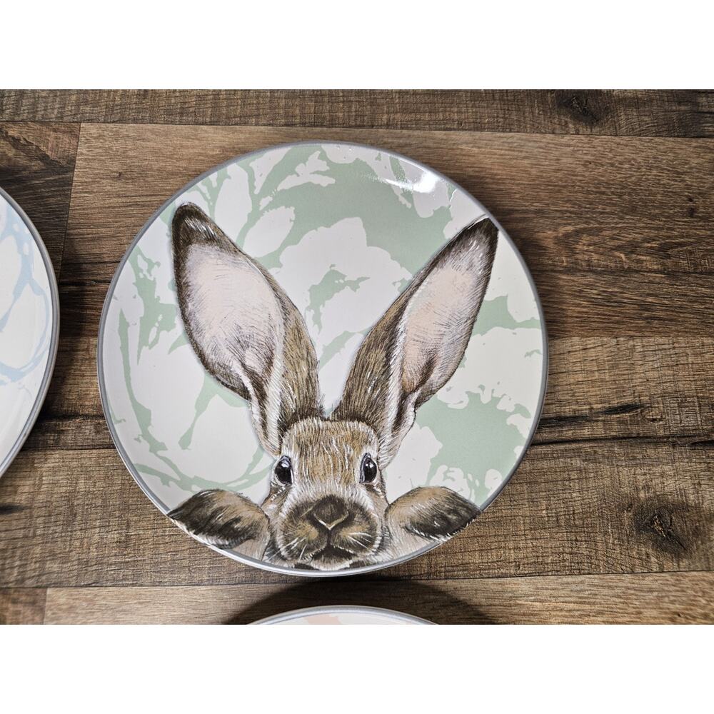 Williams Sonoma Blue Damask Easter Bunny Rabbit Salad Dessert Plates Set Of 4 - Picture 4 of 8